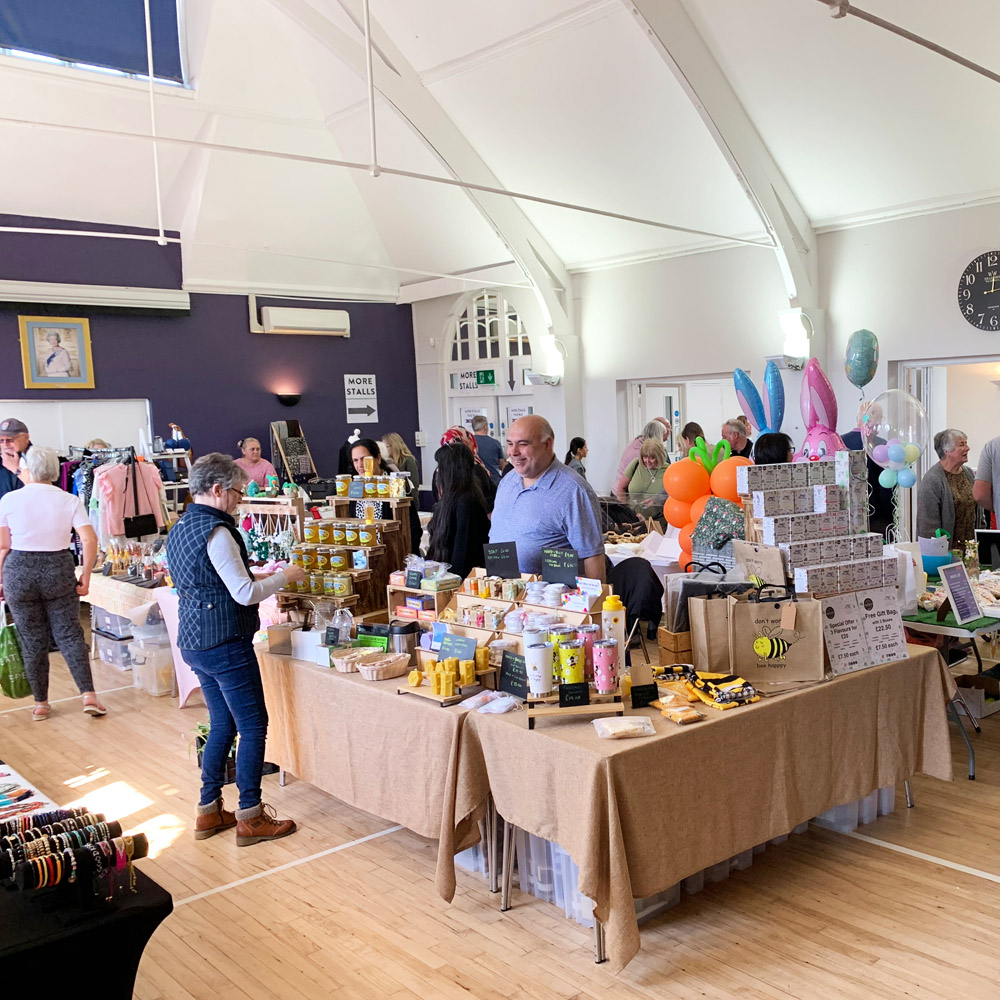Market stalls in the village hall