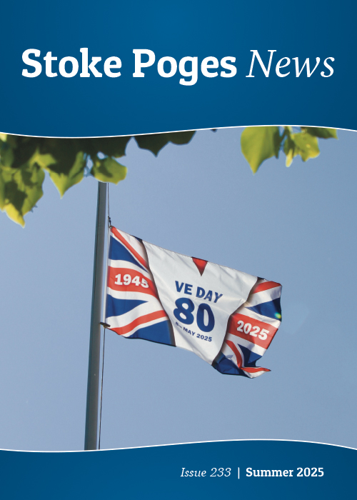 Cover image for Stoke Poges News, Summer 2025, showing a fluttering VE Day Union Flag